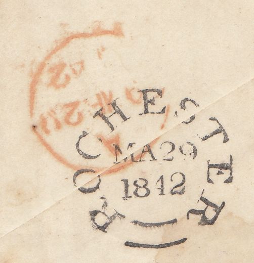 144733 1842 MAIL USED IN LONDON CHARING CROSS POST PAID CASH REDIRECTED TO ROCHESTER 1d (SG8)(NE).