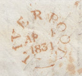 144734 1831 MAIL LIVERPOOL TO CADIZ, SPAIN MANUSCRIPT 'MIFSENT TO CARDIFF'.
