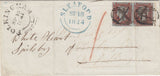 144736 1844 MAIL SLEAFORD, LINCS TO FOLKINGHAM POST PAID 1d (SG8) x 2, REDIRECTED TO SPILSBY POST PAID IN CASH.