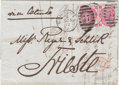 144741 1872 MAIL LONDON TO TRIESTE 3d PL.8 (SG103) x 2.