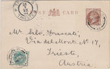 144742 1901 QV ½d BROWN POSTCARD LONDON TO TRIESTE, AUSTRIA UPRATED ½d BLUE-GREEN (SG213).