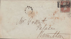 144745 1849 MAIL GLASGOW TO HAMILTON 1d (SG8) 'GLASGOW/L' CIRCULAR HANDSTAMP.