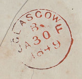 144745 1849 MAIL GLASGOW TO HAMILTON 1d (SG8) 'GLASGOW/L' CIRCULAR HANDSTAMP.