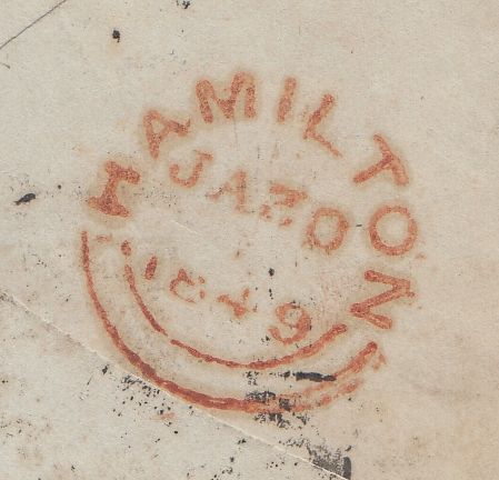 144745 1849 MAIL GLASGOW TO HAMILTON 1d (SG8) 'GLASGOW/L' CIRCULAR HANDSTAMP.
