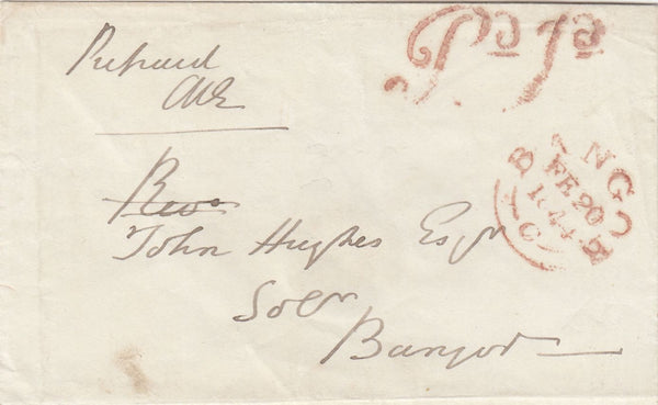 144751 1844 MAIL USED LOCALLY IN BANGOR, WALES WITH 'Pd 1d' BANGOR UNIFORM PENNY POST HANDSTAMP (W226).