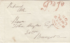 144751 1844 MAIL USED LOCALLY IN BANGOR, WALES WITH 'Pd 1d' BANGOR UNIFORM PENNY POST HANDSTAMP (W226).