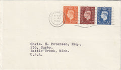 144763 1966 MAIL LONDON TO MICHIGAN, U.S.A. WITH KGVI 1½d, 2d and 2½d GERMAN PROPAGANDA FORGERIES.