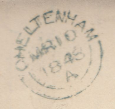 144771 1848 MAIL ABERYSTWITH TO CHELTENHAM WITH 'PAID/1d' UNIFORM PENNY POST HANDSTAMP OF ABERYSTWITH (W125).