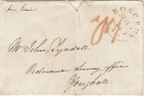 144772 1840 MAIL ROSCREA, CO. TIPPERARY TO YOUGHALL WITH 'dP'1' UNIFORM PENNY POST HANDSTAMP IN RED.