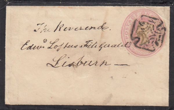 144775 1843 PENNY PINK WITH BLACK MOURNING BORDERS DUBLIN TO LISBURN DUBLIN DISTINCTIVE MALTESE CROSS.