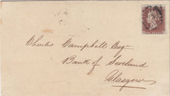 144776 1841 MAIL WHITBURN, WEST LOTHIAN TO GLASGOW 1d RED PL.1b (SG7)(OC) VERY FINE USED.