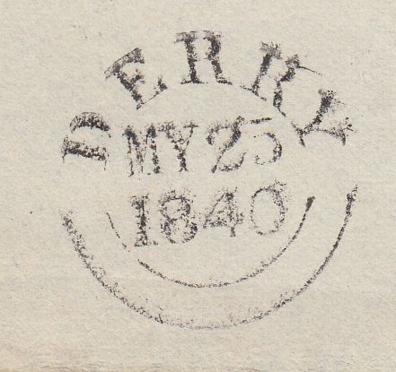 144782 1840 MAIL DERRY TO DUBLIN 'PAID AT DERRY/1d' UNIFORM PENNY POST HANDSTAMP.