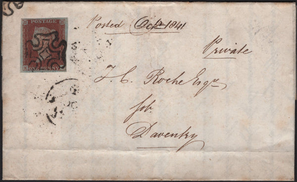 144794 1841 MAIL LONDON TO DAVENTRY VERY FINE 1d RED PL.2 (SG7)(KA).