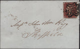 144800 1843 LARGE PART WRAPPER LONDON TO SHEFFIELD 1d (SG8) LONDON No. '5' IN MALTESE CROSS (SPEC B1ue).