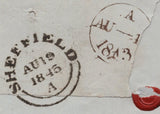 144800 1843 LARGE PART WRAPPER LONDON TO SHEFFIELD 1d (SG8) LONDON No. '5' IN MALTESE CROSS (SPEC B1ue).