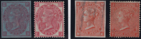 144802 1871 DR. PERKINS IMPERFORATE COLOUR TRIALS ON PAPER CHEMICALLY PREPARED TO PREVENT ACID/DETERGENT REMOVAL OF CANCELLATION, A SUPERB UNUSED 'SET' OF THE FOUR SURFACE PRINTED VALUES 3d, 4d, 6d AND 1s.