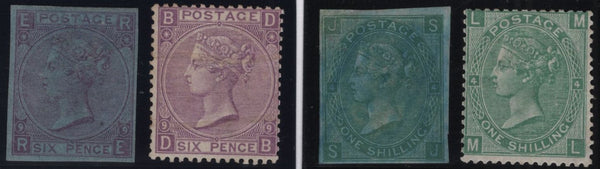 144802 1871 DR. PERKINS IMPERFORATE COLOUR TRIALS ON PAPER CHEMICALLY PREPARED TO PREVENT ACID/DETERGENT REMOVAL OF CANCELLATION, A SUPERB UNUSED 'SET' OF THE FOUR SURFACE PRINTED VALUES 3d, 4d, 6d AND 1s.