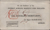 144810 1838 'On the business of the/SUNDAY SCHOOL SOCIETY FOR IRELAND'  PRINTED WRAPPER DUBLIN TO AUGHTERMOY, DONEMANA, TURNED AND REUSED TO DUBLIN WITH 'DUNAMANAGH' UDC.