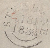 144810 1838 'On the business of the/SUNDAY SCHOOL SOCIETY FOR IRELAND'  PRINTED WRAPPER DUBLIN TO AUGHTERMOY, DONEMANA, TURNED AND REUSED TO DUBLIN WITH 'DUNAMANAGH' UDC.