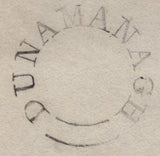 144810 1838 'On the business of the/SUNDAY SCHOOL SOCIETY FOR IRELAND'  PRINTED WRAPPER DUBLIN TO AUGHTERMOY, DONEMANA, TURNED AND REUSED TO DUBLIN WITH 'DUNAMANAGH' UDC.
