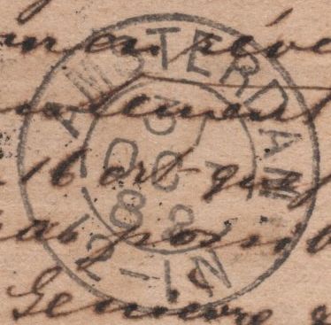 144812 1882 QV 1d BROWN UPU POSTCARD LONDON TO AMSTERDAM UPRATED 1d LILAC, 'MARK LANE' LATE FEE DUPLEX.