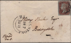144815 1841 MAIL WHITCHURCH, HANTS TO BASINGSTOKE 1d PL.2 (SG7)(QJ) FINE USED.