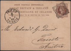 144816 1882 QV 1d BROWN UPU POSTCARD 'MARK LANE' LONDON TO TRIESTE, AUSTRIA.