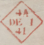 144817 1841 MAIL DUBLIN TO WORCESTERSHIRE 1d RED PLATE TWO (SG7)(QF) FINE USED.