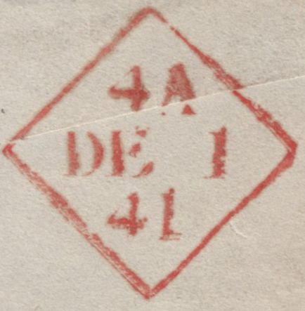 144817 1841 MAIL DUBLIN TO WORCESTERSHIRE 1d RED PLATE TWO (SG7)(QF) FINE USED.