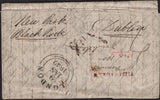 144818 1839 MAIL VIZIANAGARAM, INDIA TO LONDON, REDIRECTED TO DUBLIN WITH POSTAL CHARGE '4' 9TH JAN 1840 LAST DAY UNIFORM FOURPENNY POST.
