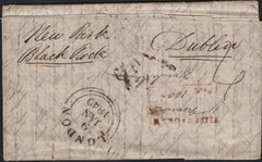 144818 1839 MAIL VIZIANAGARAM, INDIA TO LONDON, REDIRECTED TO DUBLIN WITH POSTAL CHARGE '4' 9TH JAN 1840 LAST DAY UNIFORM FOURPENNY POST.