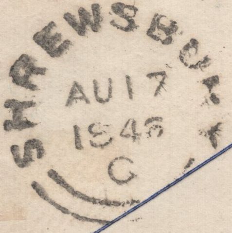 144819 1846 MAIL SHREWSBURY TO MALTON, 1d (SG8) 'MALTON/5' SKELETON DATE STAMP IN BLUE (YK1918).