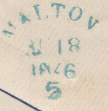 144819 1846 MAIL SHREWSBURY TO MALTON, 1d (SG8) 'MALTON/5' SKELETON DATE STAMP IN BLUE (YK1918).