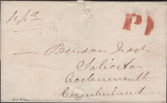 144820 1841 MAIL ISLE OF MAN TO COCKERMOUTH, CUMBERLAND VERY FINE ISLE OF MAN 'P 1' UNIFORM PENNY POST HANDSTAMP TYPE 'E' (IM 66).