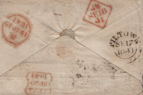 144822 1841 MAIL PILTOWN, CO. KILKENNY, IRELAND TO LONDON 1d RED PL.1b (SG7) REDIRECTED WITHIN LONDON SECOND 1d DEEP RED-BROWN VERY BLUED PAPER (SG8a).