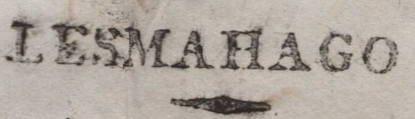 144825 1832 MAIL LESMAHAGO, LANARKSHIRE TO EDINBURGH WITH 'LESMAHAGO' HANDSTAMP.