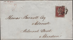 144827 1841 MAIL EDINBURGH TO ABERDEEN 1d RED PL.1b (SG7)(HL) VERY FINE.