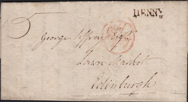 144828 1804 MAIL HERBERTSHIRE, SCOTLAND TO EDINBURGH WITH 'DENNY' HANDSTAMP.