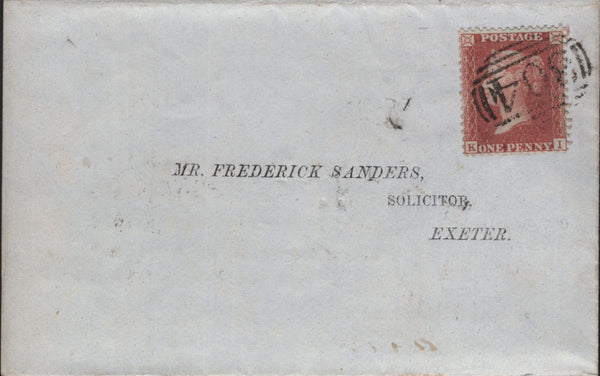144831 1856 'EXETER AND EXMOUTH RAILWAY',  PRINTED LETTER TOPSHAM, DEVON TO EXETER 1d  (SPEC C6)(KI).
