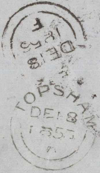 144831 1856 'EXETER AND EXMOUTH RAILWAY',  PRINTED LETTER TOPSHAM, DEVON TO EXETER 1d  (SPEC C6)(KI).