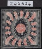 144837 CIRCA 1839 CHARLES WHITING ESSAY FOR PROPOSED POSTAGE STAMP IN BLACK AND PINK.