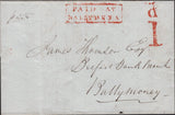 144838  1841 MAIL BALLYMENA, CO. ANTRIM TO BALLYMONEY WITH 'PAID AT/BALLYMENA' AND 'd/1' UNIFORM PENNY POST HANDSTAMPS OF BALLYMENA IN ORANGE.