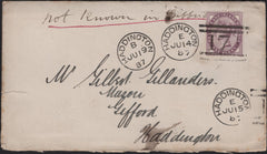 144852 1887 UNDELIVERED MAIL WITHIN HADDINGTON, EAST LOTHIAN 1d LILAC (SG172).