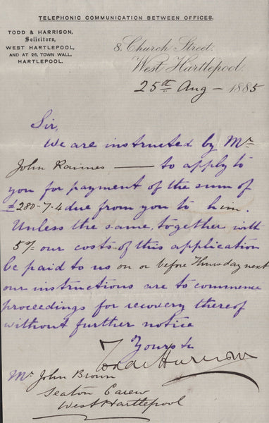 144853 1885 UNDELIVERED MAIL USED LOCALLY WEST HARTLEPOOL, DURHAM 1d LILAC (SG172) MANUSCRIPT 'GONE NO ADDRESS'.