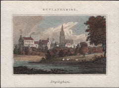 144855 CIRCA 1810-1820 HAND PAINTED PRINT OF 'EMPINGHAM, RUTLANDSHIRE'.
