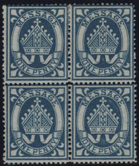 144876 1877 1d DEEP BLUE LINCOLN COLLEGE, OXFORD (CS11) GOOD UNUSED BLOCK OF FOUR.