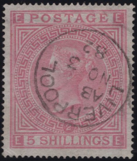 144894 1874 5S PALE ROSE  PLATE TWO (SG127) EXCEPTIONAL USED.