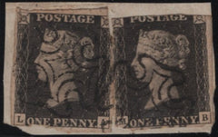 144895 CIRCA 1840 PIECE 1d GREY-BLACK PL.8 (SG3) x TWO.