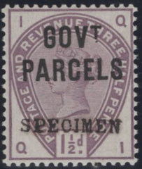 144896 1886 1½d LILAC (SG188) 'GOVT./PARCELS' OVERPRINTED 'SPECIMEN' (SG061s).