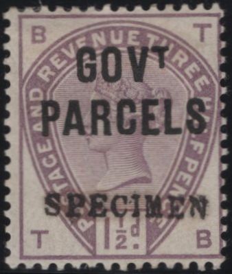144898 1886 1½d LILAC (SG188) 'GOVT/PARCELS' VARIETY 'NO DOT UNDER T' (SGO61a) ALSO OVERPRINTED 'SPECIMEN' GOOD UNSED.
